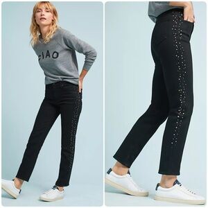 AG The Isabella Black High-Rise Straight Studded Jeans size 26 NEW